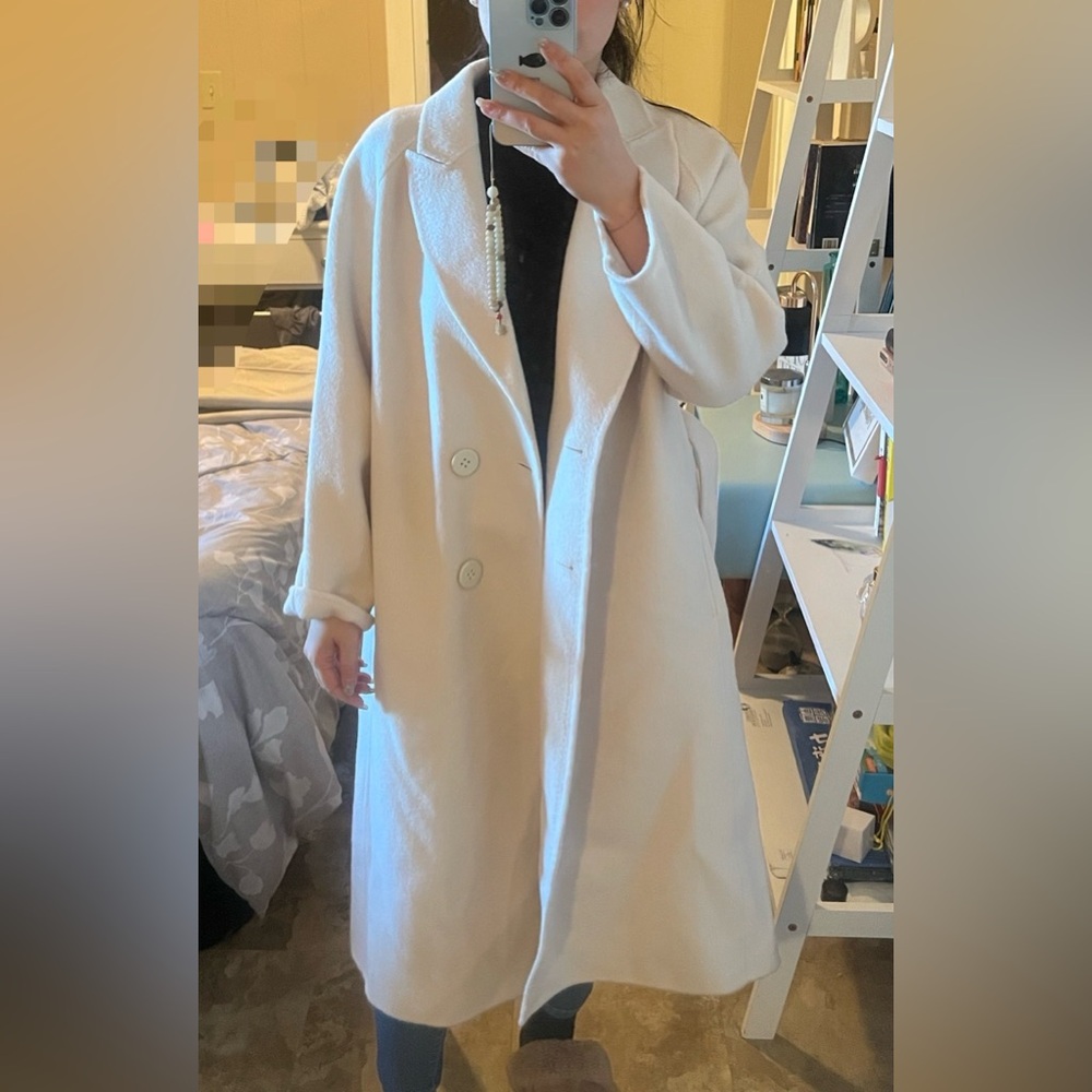 Diwo Cream Women's trench coat jacket belted large
